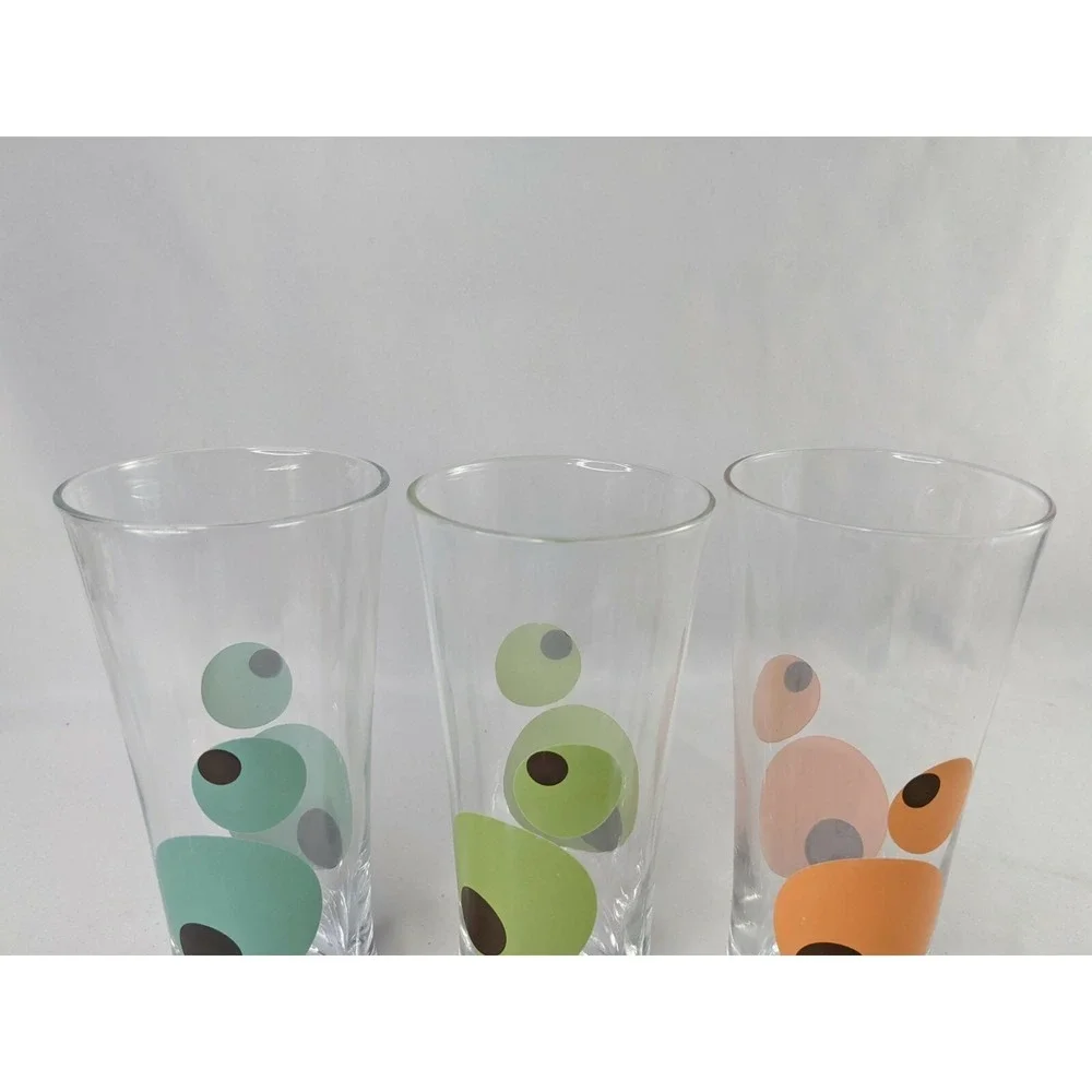 Drinking Glass Tumbler Orange Green Circles Olives About‎ 7 Inch